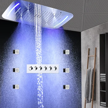 Luxury Shower System Concealed 4 functions Electric LED Shower Faucets Rain Waterfall Spa Jets Mixer Shower Bath 
Luxury Shower System Concealed 4 functions Electric LED Shower Faucets Rain Waterfall Spa Jets Mixer Shower Bath