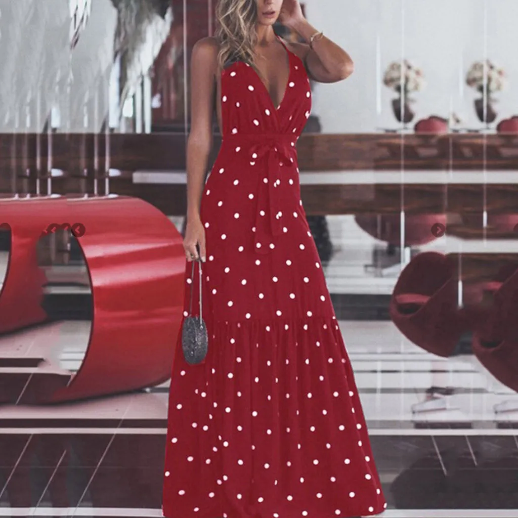 Vintage Women Summer Sling Dress Casual Summer Dot Printed Sleeveless V-Neck Dress Beach Party Long Dress Sundress ropa mujer
Vintage Women Summer Sling Dress Casual Summer Dot Printed Sleeveless V-Neck Dress Beach Party Long Dress Sundress ropa mujer
