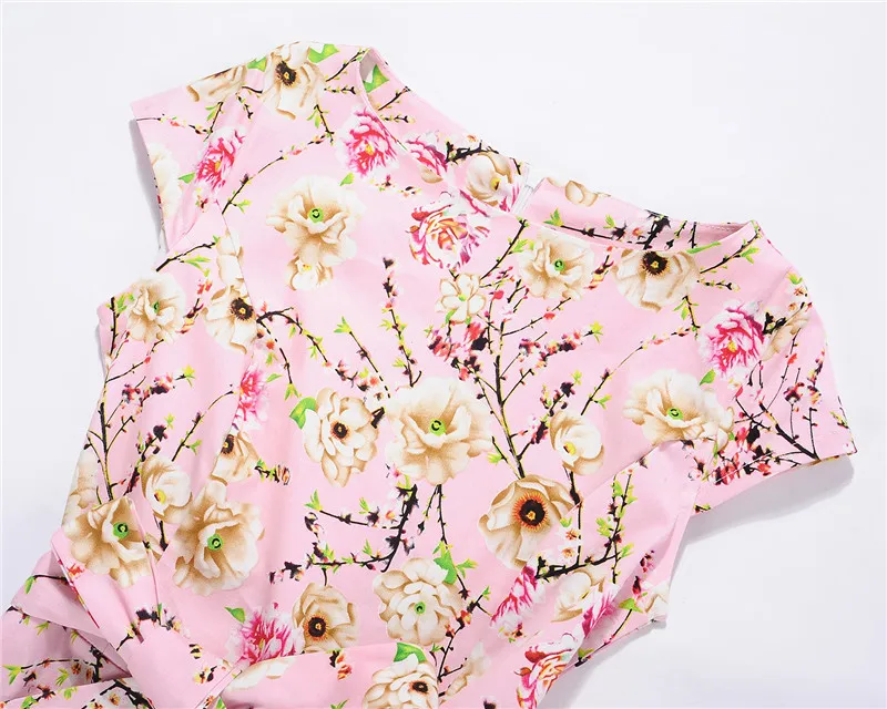 Kostlish Floral Print Summer Sundress 2017 Short Sleeve Belt Tunic Vintage Dress Women Elegant Swing Rockabilly Party Dresses (19)
