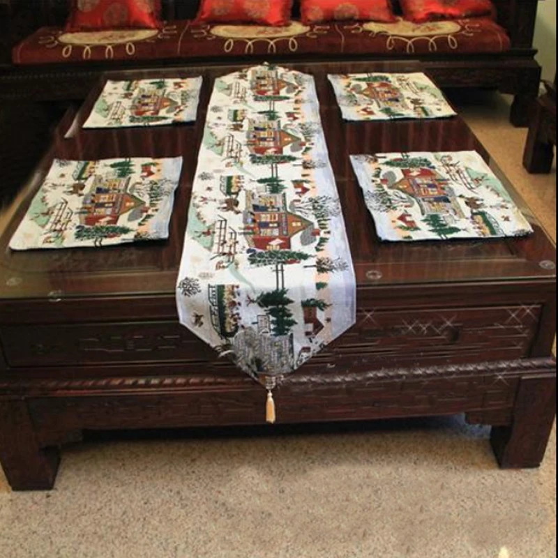 Table Runner And Mat Set Tablecloth Landscape Pattern Embroidered Table Runner Table Cloth Table Mat Cushion Set Country Style
Table Runner And Mat Set Tablecloth Landscape Pattern Embroidered Table Runner Table Cloth Table Mat Cushion Set Country Style