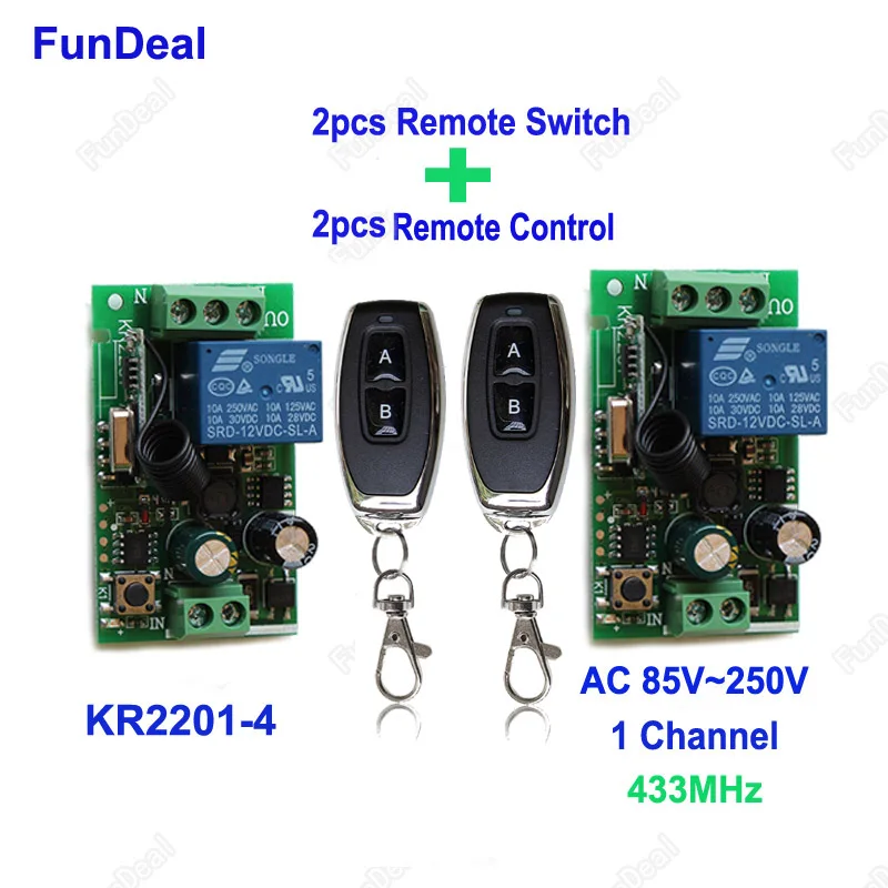 433Mhz Universal Wireless Remote Control Switch AC 85V ~ 250V 110V 220V 1CH Relay Receiver Module and RF 433 Mhz Remote Controls
433Mhz Universal Wireless Remote Control Switch AC 85V ~ 250V 110V 220V 1CH Relay Receiver Module and RF 433 Mhz Remote Controls
