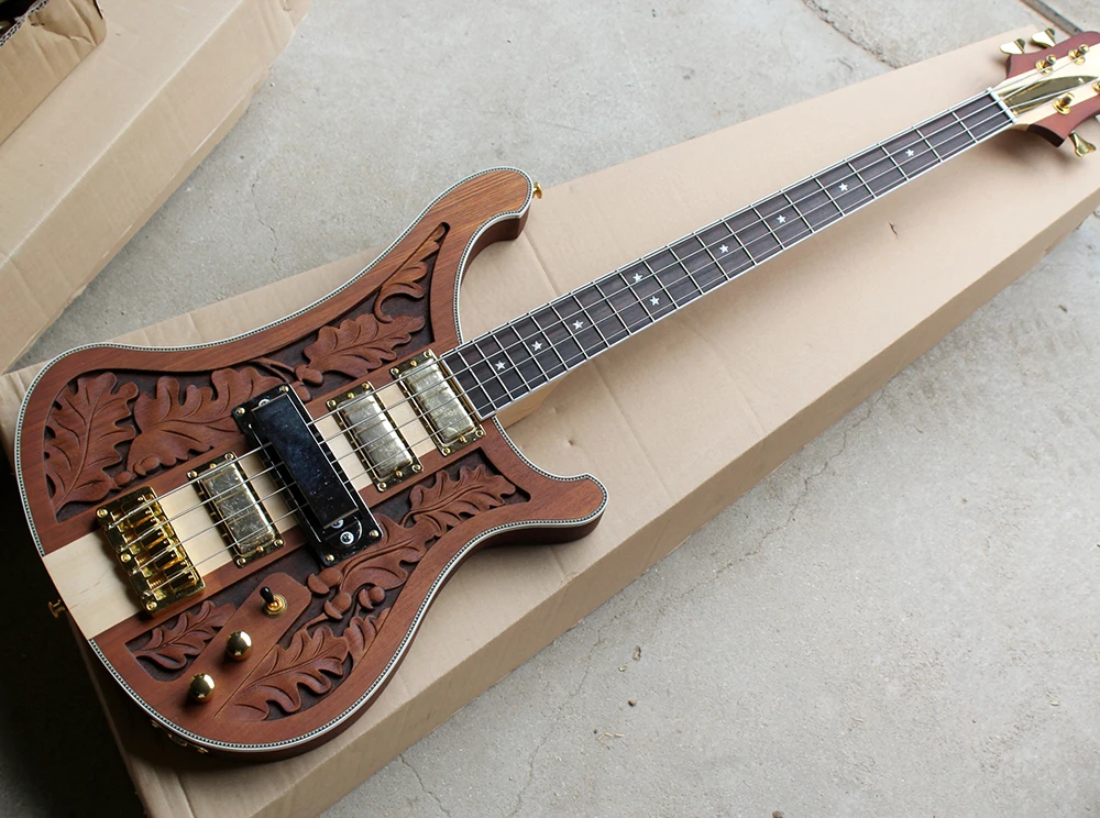 4Strings Electric Bass Guitar with Engraving Pattern,Rosewood Fretboard,Gold Hardware,White Binding,offering customized services
4Strings Electric Bass Guitar with Engraving Pattern,Rosewood Fretboard,Gold Hardware,White Binding,offering customized services
