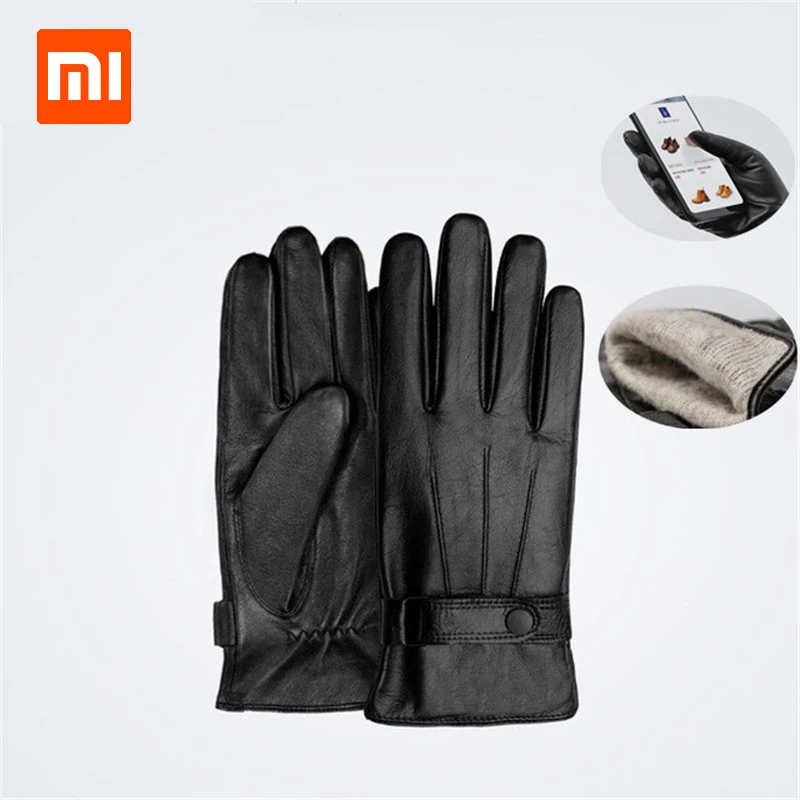 Фото Сенсорные кожаные перчатки Xiaomi Qimian мужские с ремнем для сенсорных экранов тёплые