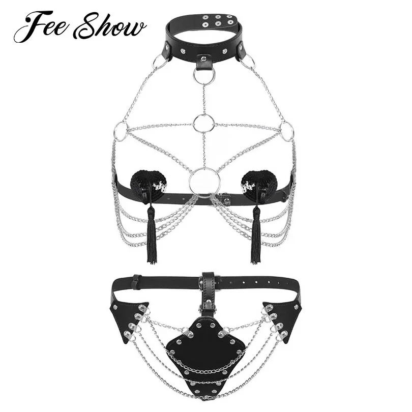Women Sexy Lingerie Exotic Sets Punk PU Leather Stud Rivet Open Bust Body Chest Harness Chain Bondage Female Underwear Free Size
Women Sexy Lingerie Exotic Sets Punk PU Leather Stud Rivet Open Bust Body Chest Harness Chain Bondage Female Underwear Free Size