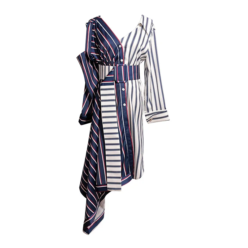 Asymmetrical dress-shirt For women with open shoulders Striped Sexy Dresses for women women with wide patchwork belt costumes
Asymmetrical dress-shirt For women with open shoulders Striped Sexy Dresses for women women with wide patchwork belt costumes