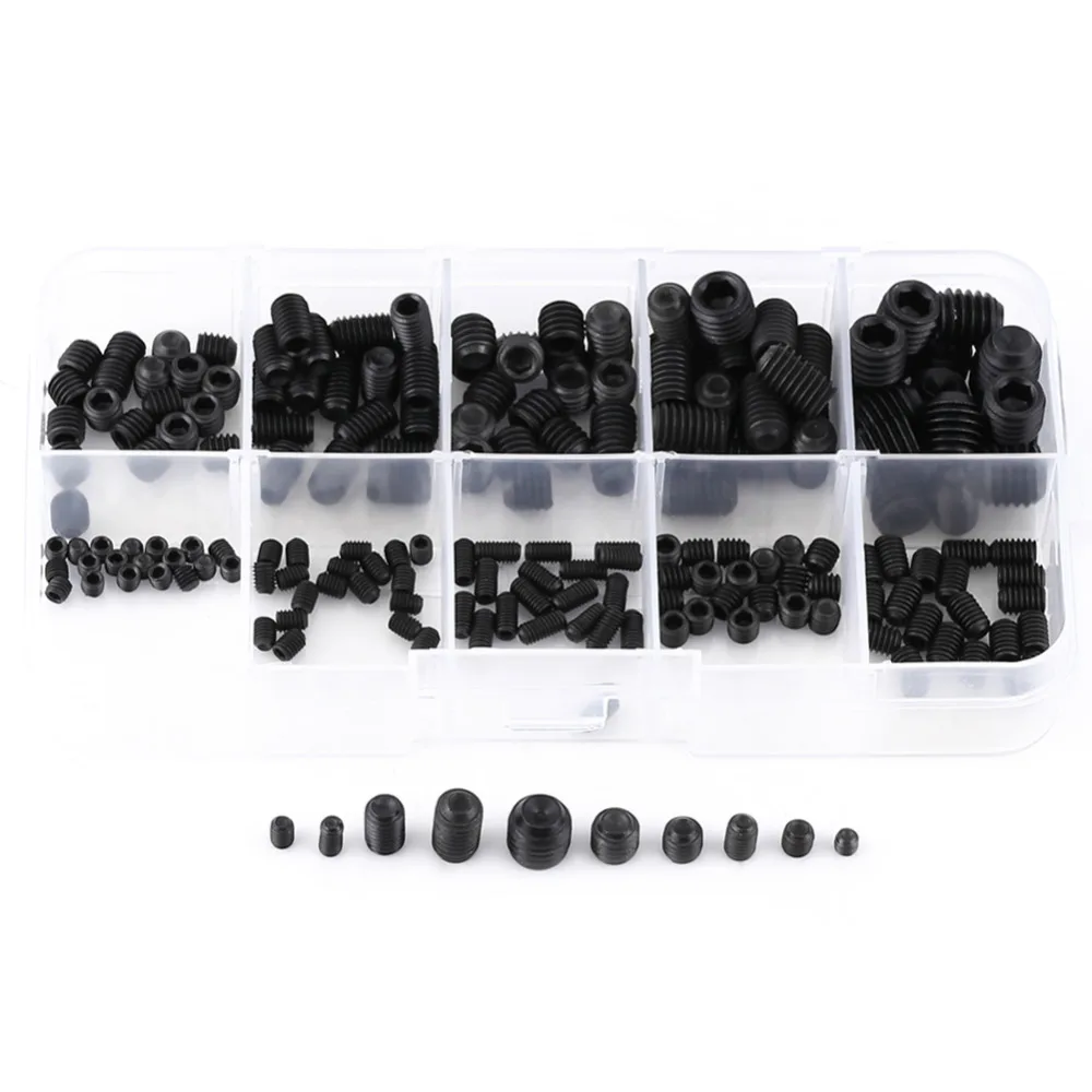 200pcs/Set Steel Screws Set Hex Socket Head Grub Set Screw Cup Point Assortment Kit With Box
200pcs/Set Steel Screws Set Hex Socket Head Grub Set Screw Cup Point Assortment Kit With Box