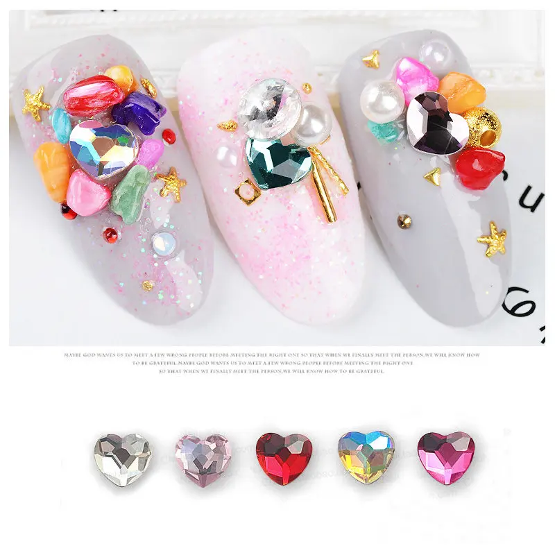 

free shipping Japan nail art 10pcs/lot 6mm sweet love heart nail art crystal top quality nail Rhinestone accessories flat back