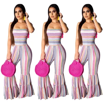 Striped Print Slash Neck Strapless Off Shoulder Sleeveless Ruffle Flares Pants Women Casual Jumpsuit
Striped Print Slash Neck Strapless Off Shoulder Sleeveless Ruffle Flares Pants Women Casual Jumpsuit