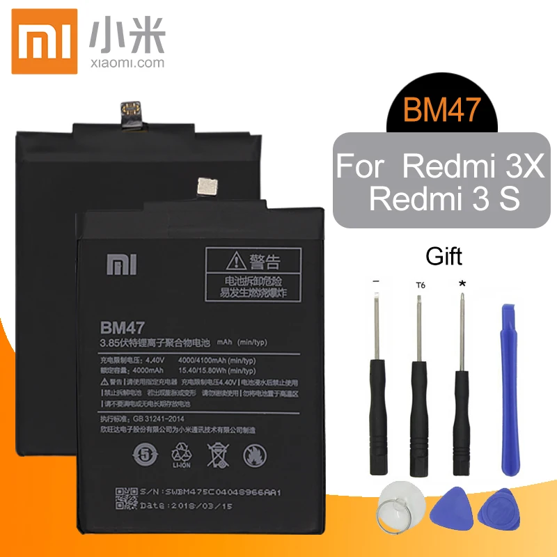 Xiao Mi Original BM47 Replacement Phone Battery High Capacity 4000mAh For Xiaomi Redmi 3 3S 3X 4X Li-ion Retail Package Tools
Xiao Mi Original BM47 Replacement Phone Battery High Capacity 4000mAh For Xiaomi Redmi 3 3S 3X 4X Li-ion Retail Package Tools