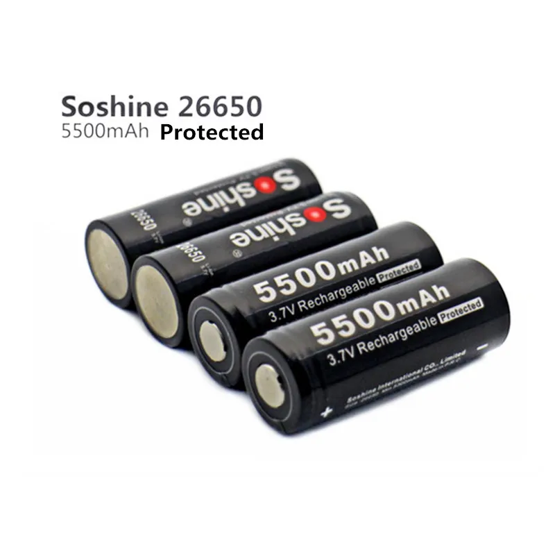

Soshine 3.7V 5500mAh 26650 Battery Protected 26650 Rechargeable Li-ion Batteries Cell with Battery Holder Case