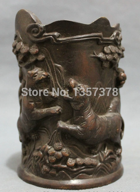 shitou 00106 Chinese Bronze Carved Animals Fierce Tiger Pine Statue Brush Pot Pencil Vase
shitou 00106 Chinese Bronze Carved Animals Fierce Tiger Pine Statue Brush Pot Pencil Vase