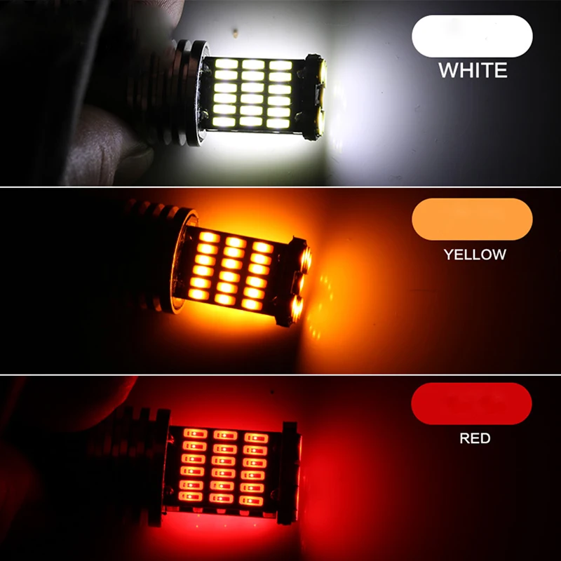 100pcs T20 1156 BA15S P21W W16W 45SMD 4014 LED CANBUS NO ERROR Car Tail Bulb Brake Light Backup Reverse Lamp White Yellow 12V (1)