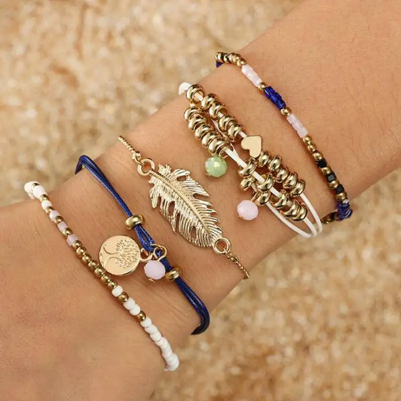 Simple Heart 5Pcs/Set Rope Chain Bracelet Adjustable Women Multi-Layer Love Leaf Bracelet & Bangles Femininas Gift Jewelry
Simple Heart 5Pcs/Set Rope Chain Bracelet Adjustable Women Multi-Layer Love Leaf Bracelet & Bangles Femininas Gift Jewelry
