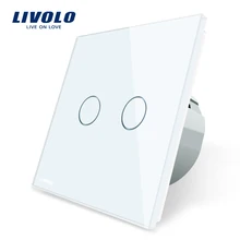 Livolo 2 Gang 1 Way Mur Tactile Interrupteur, Verre Cristal blanc Basculer le Panneau, Standard de L'UE, 220-250 V, VL-C702-1/2/3/5(China)