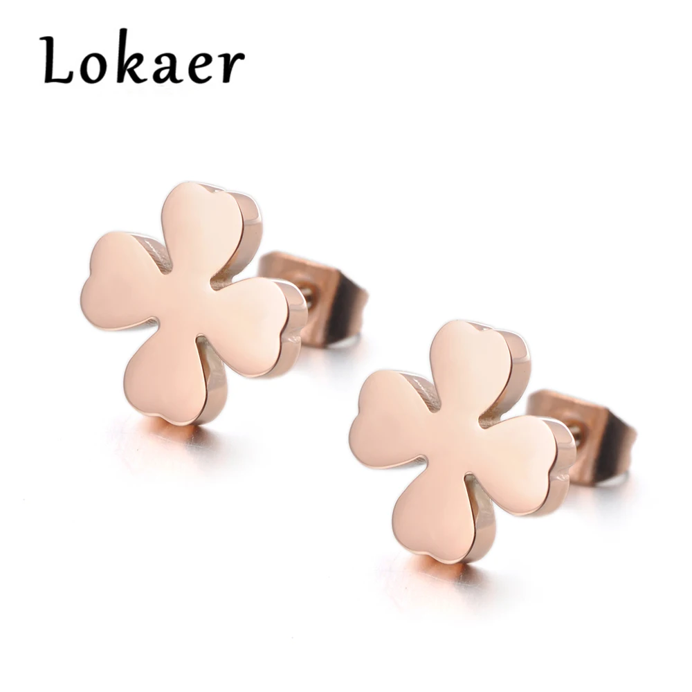 Lokaer Classic Titanium Steel Four Leaves Flower Earrings Jewelry Rose Gold Color Stud Earrings For Women Brincos E180330200R
Lokaer Classic Titanium Steel Four Leaves Flower Earrings Jewelry Rose Gold Color Stud Earrings For Women Brincos E180330200R