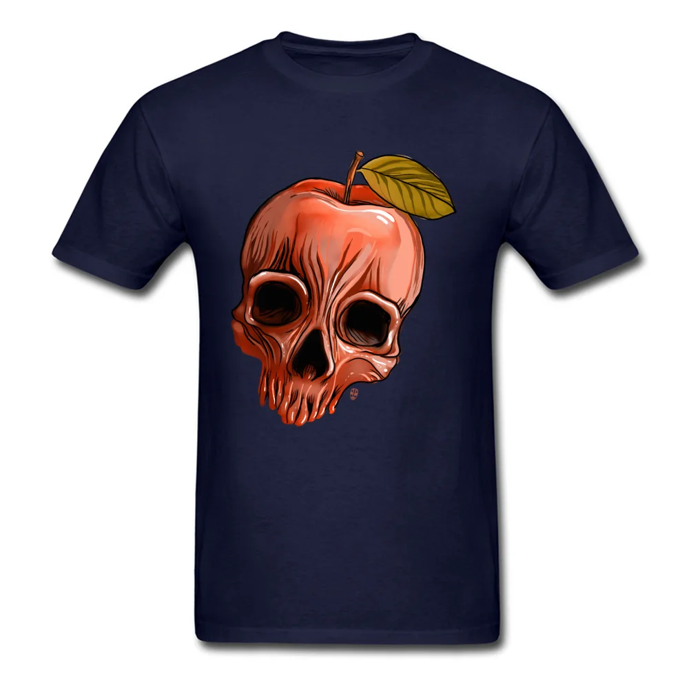 O Neck Apple Skull Cotton Fabric Men Top T-shirts Custom Short Sleeve Tops Shirt On Sale Printed T-Shirt Top Quality Apple Skull navy