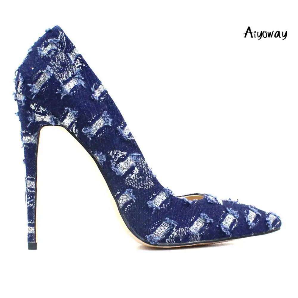 High Heel Pumps Denim Dark Blue Stiletto 10cm 12 Autumn Winter Broken Hole Shoes Slip On Size 5-15 Aiyoway Classics Women Ladies
High Heel Pumps Denim Dark Blue Stiletto 10cm 12 Autumn Winter Broken Hole Shoes Slip On Size 5-15 Aiyoway Classics Women Ladies