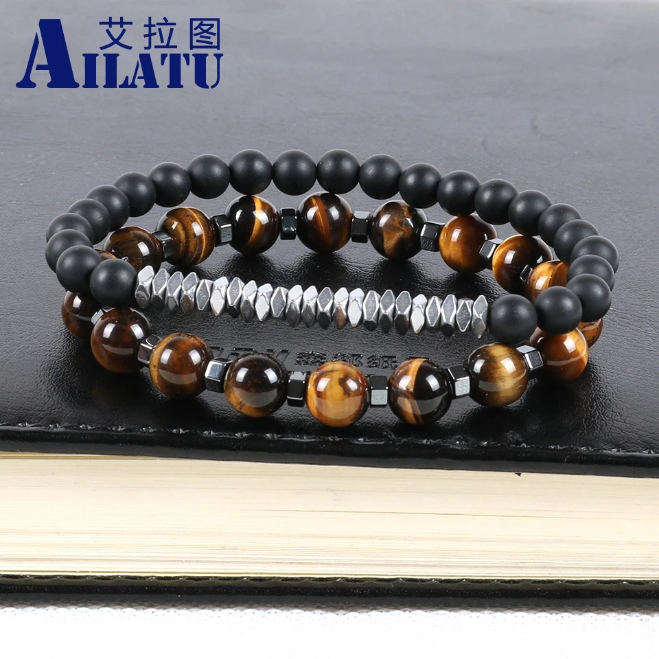 Ailatu Brand Jewelry 8mm Yellow Tiger's Eye Stone Beads and Hematite Spacers with 6mm Matte Onyx Stone Beads Bracelets Sets
Ailatu Brand Jewelry 8mm Yellow Tiger's Eye Stone Beads and Hematite Spacers with 6mm Matte Onyx Stone Beads Bracelets Sets
