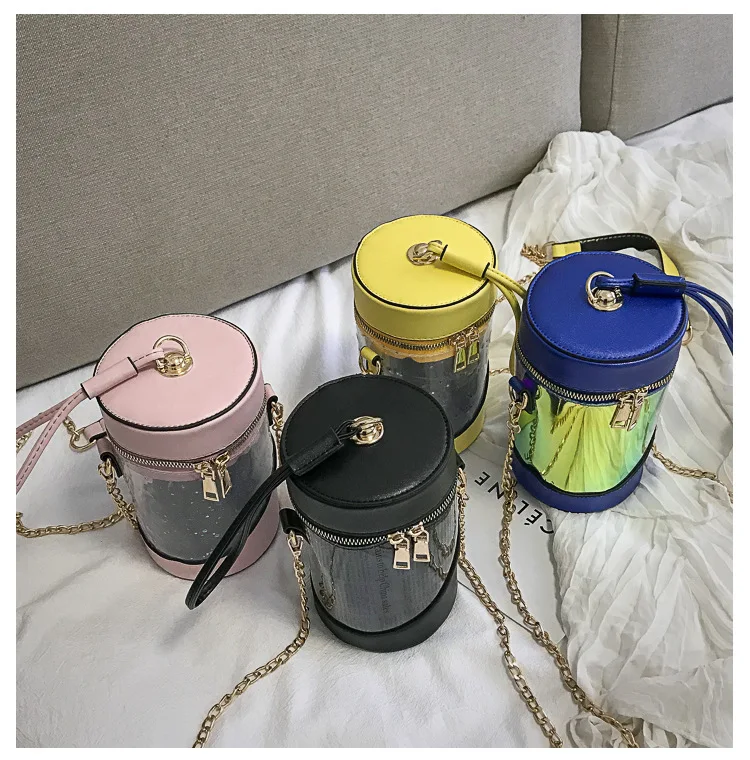 Transparent Bucket Cylindrical Bucket Bag Barrel-shaped Pu Leather Crossbody Bags For Women Shoulder Tote Bag Laser Chain Bag
Transparent Bucket Cylindrical Bucket Bag Barrel-shaped Pu Leather Crossbody Bags For Women Shoulder Tote Bag Laser Chain Bag