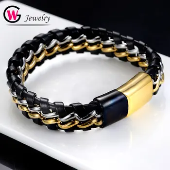 Chic Hiphop Men Leather Bracelet Jewelry Braided Stainless Steel Magnetic Clasp Fashion Bangles Femme Hombre Rock Men Jewelry
Chic Hiphop Men Leather Bracelet Jewelry Braided Stainless Steel Magnetic Clasp Fashion Bangles Femme Hombre Rock Men Jewelry