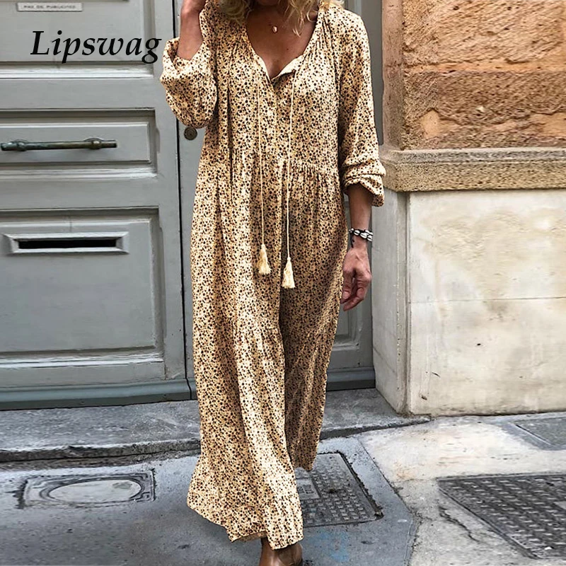 Lipswag 5XL Summer Autumn Long Sleeve Printed Boho Dress Women Loose V-neck Maxi Dresses Vintage Plus Size Long Dress Vestidos
Lipswag 5XL Summer Autumn Long Sleeve Printed Boho Dress Women Loose V-neck Maxi Dresses Vintage Plus Size Long Dress Vestidos