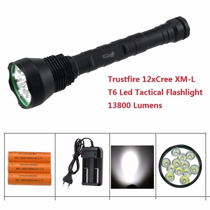 

Trustfire 13800 Lumen 12x CREE XM-L T6 12T6 LED Flashlight 18650 Hunting Camp Torch Light Lamp With 3x 18650 battery + Charger