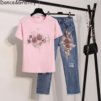 2019 Summer Denim Pants Set Sweet Embroidery Flower Cotton Crop Tops + Slim Pencil Jean Femme White Pink Black Outfit
2019 Summer Denim Pants Set Sweet Embroidery Flower Cotton Crop Tops + Slim Pencil Jean Femme White Pink Black Outfit