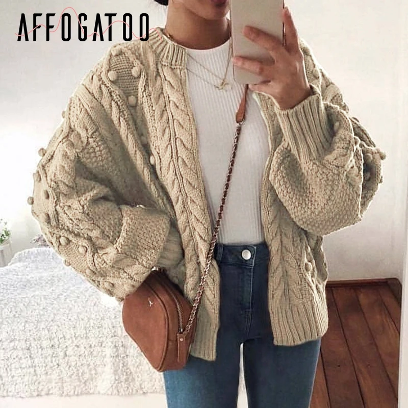 Affogatoo Casual pompon twist knitted women sweater cardigan Vintage Zipper o neck ladies Fashion autumn female outwear cardigan
Affogatoo Casual pompon twist knitted women sweater cardigan Vintage Zipper o neck ladies Fashion autumn female outwear cardigan