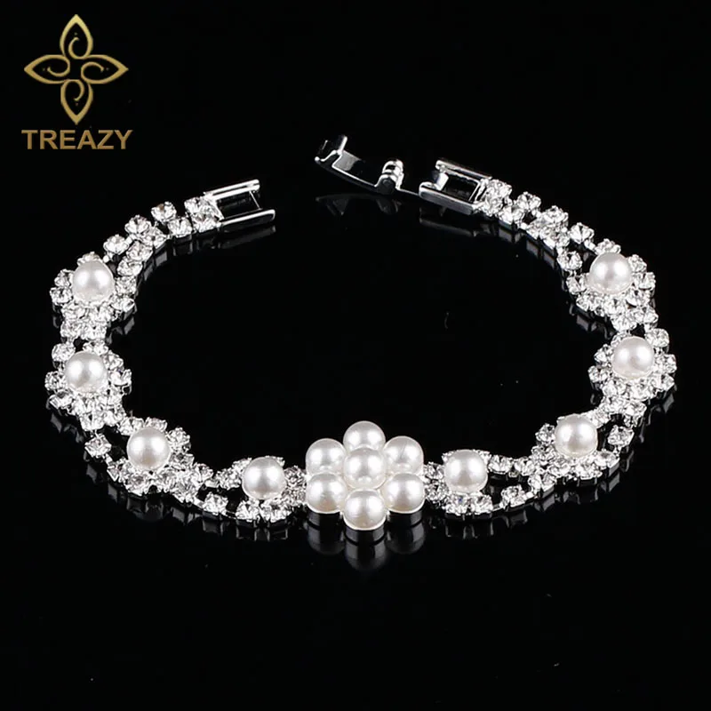 TREAZY Bridal Simulated Pearl Flower Bracelet for Women Silver Color Crystal Charm Bracelets & Bangles Wedding Party Jewelry
TREAZY Bridal Simulated Pearl Flower Bracelet for Women Silver Color Crystal Charm Bracelets & Bangles Wedding Party Jewelry
