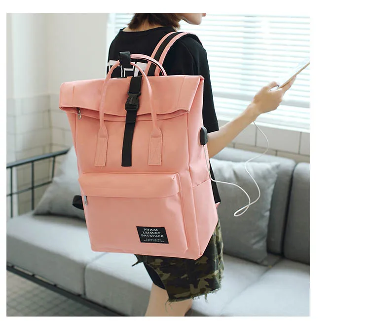 Women External USB Charge Backpack Canvas Backpack Male Mochila Escolar Girls Laptop Backpack School Bags Backpack for teens 6