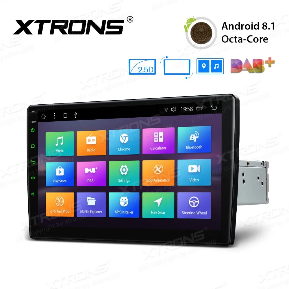 XTRONS 1 2 Din Универсальный 10 &quotAndroid 8 радио 32 Гб вращающаяся Лицевая панель 2.5D