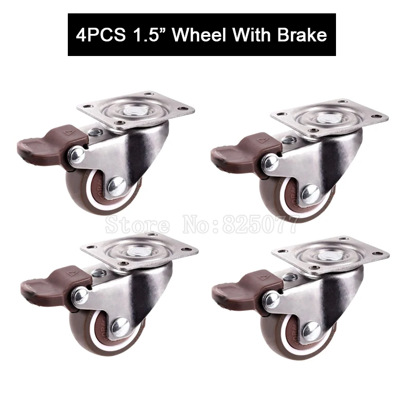 

4PCS 1.5inch Caster With Brake,TPE rubber,Super Mute Wheel,bear 25kg/pcs,For Bookcase Drawer Flower Racks,Small Cupboard JF1443