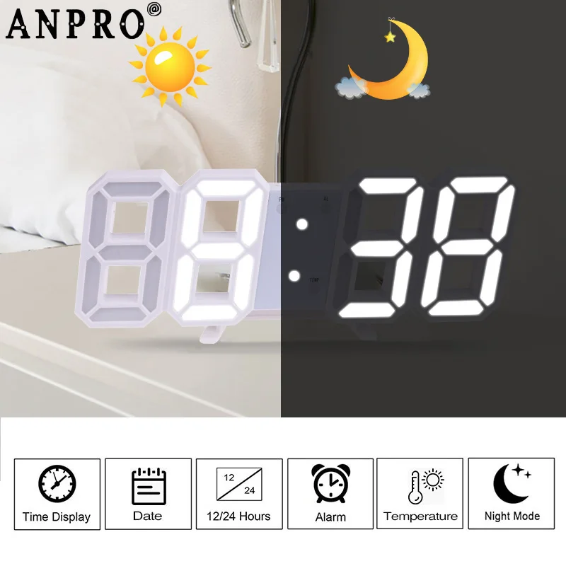 Anpro 3D LED Wall Clock Modern Design Digital Table Clock Alarm Nightlight Saat reloj de pared Watch For Home Room Decoration
Anpro 3D LED Wall Clock Modern Design Digital Table Clock Alarm Nightlight Saat reloj de pared Watch For Home Room Decoration