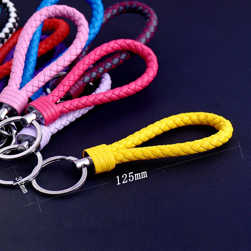 Various Colors Leather PU Wrist Braided Rope Woven Keychain Car Metal