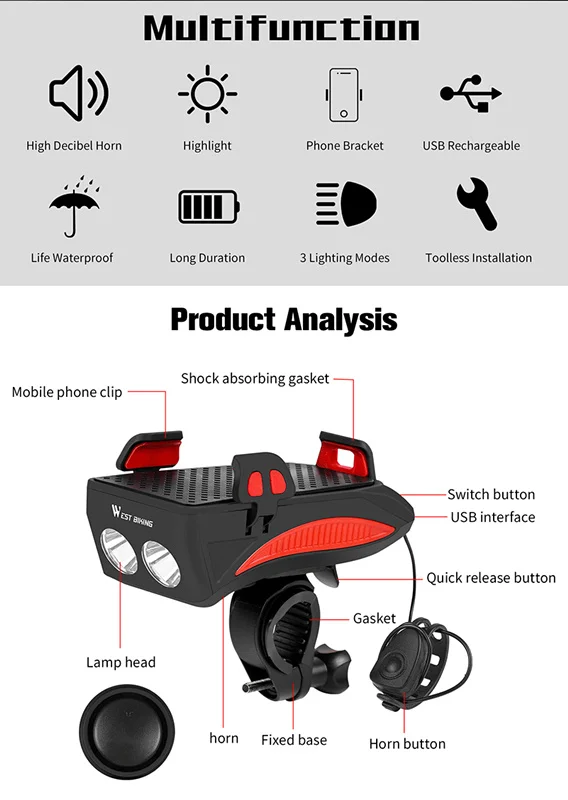 Flash Deal WEST BIKING Bike Light Flashlight Phone Holder Bicycle Highlight 2000/4000mAh Power Bank MTB Bike Horn USB Charge Cycling Light 1 Flash Deal WEST BIKING Bike Light Flashlight Phone Holder Bicycle Highlight 2000/4000mAh Power Bank MTB Bike Horn USB Charge Cycling Light 1