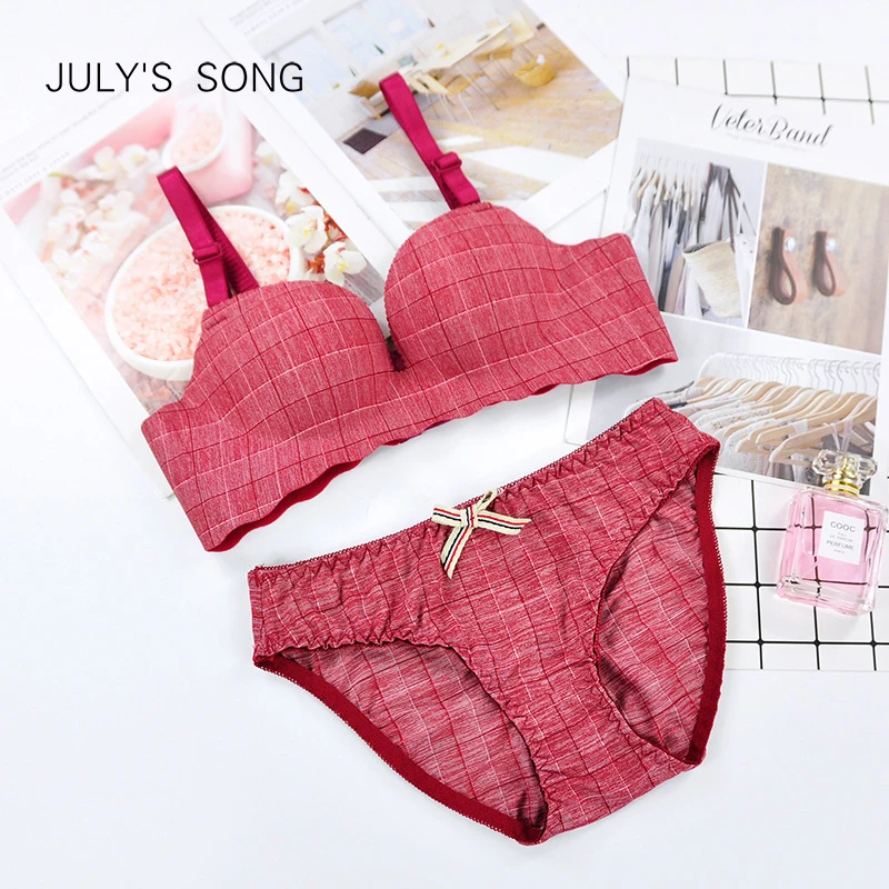 JULY'S SONG New Plaid Modal Underwear Set 3/4 Cup Push Up Women Bra Set Sexy Lace Lady Bow Wire Free Lingerie Set
JULY'S SONG New Plaid Modal Underwear Set 3/4 Cup Push Up Women Bra Set Sexy Lace Lady Bow Wire Free Lingerie Set