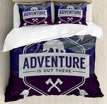 Duvet Cover Set , Adventure Logo with a Motivational Quote Hatchets and Bear Mountain Landscape, 4 Piece Bedding Set
Duvet Cover Set , Adventure Logo with a Motivational Quote Hatchets and Bear Mountain Landscape, 4 Piece Bedding Set