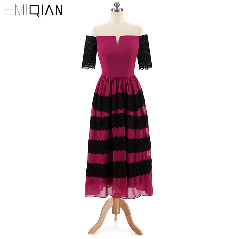 New Arrival Formal Black Lace Tea Length Prom Dresses Cap Sleeves Notched Neck Designer Formal Gowns
New Arrival Formal Black Lace Tea Length Prom Dresses Cap Sleeves Notched Neck Designer Formal Gowns