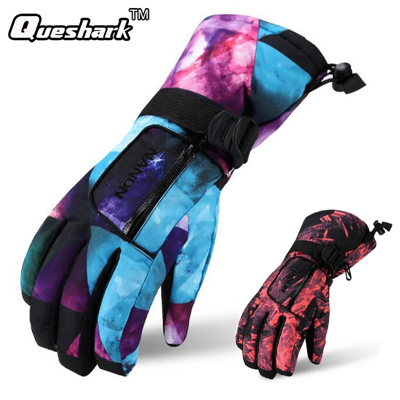 Image Men Women Professional Graffiti Waterproof Thermal Skiing Gloves Winter Outdoor Sports Hiking Cycling Snow Ski Gloves Christmas