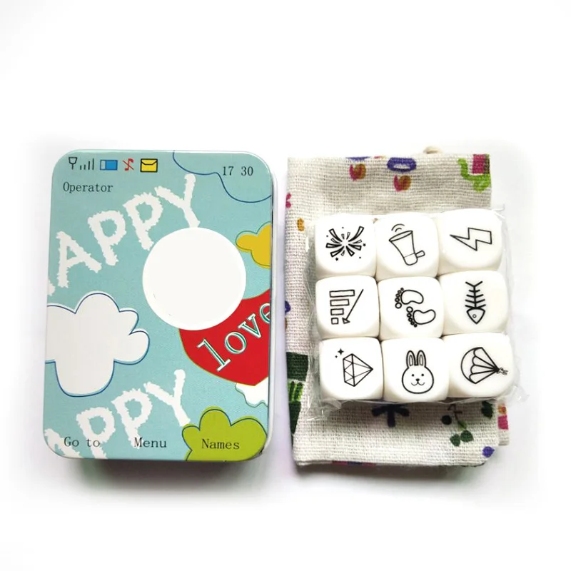 New Telling Story Dice Game Story Metal Box/Bag English Instructions Family/Parents/Party Funny Imagine Magic Toys For Children
New Telling Story Dice Game Story Metal Box/Bag English Instructions Family/Parents/Party Funny Imagine Magic Toys For Children