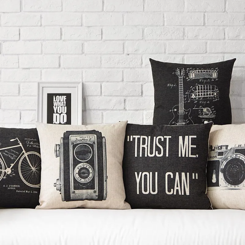 Vintage Black White Camera Bicycle Guitar Printed Cotton Linen Pillow Case Decorative Sofa Car Chair Home Decor Cushion Cover
Vintage Black White Camera Bicycle Guitar Printed Cotton Linen Pillow Case Decorative Sofa Car Chair Home Decor Cushion Cover