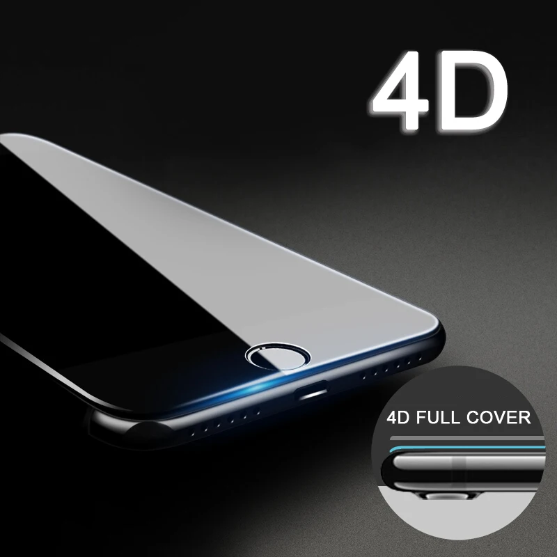 4D GLASS For iPhone 7 6 6s Plus Screen Protector Round Curved Edge Premium Tempered Full Cover for iPhone 7 Plus Protective Film