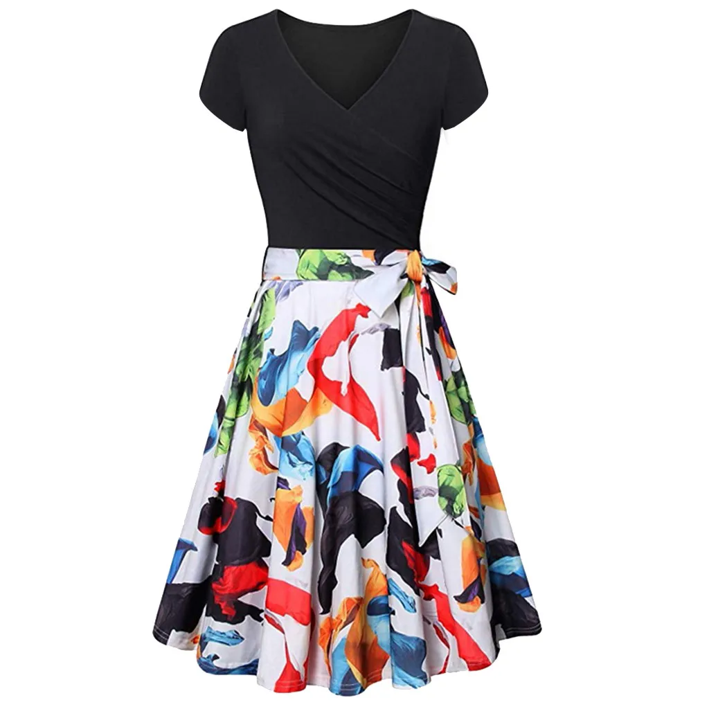 2019 Summer Women Dress Sundress Short Sleeve Cross V- Neck Dresses Vintage Elegant Flared A-Line Dress Plus Size L510
2019 Summer Women Dress Sundress Short Sleeve Cross V- Neck Dresses Vintage Elegant Flared A-Line Dress Plus Size L510