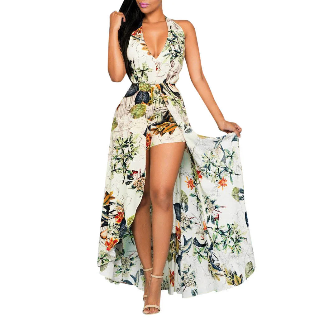 Women Summer Bohemian Maxi Dress Sexy Sleeveless Halter Deep V Neck Fashion Floral Print Dresses And Shorts High Waist Vestidos
Women Summer Bohemian Maxi Dress Sexy Sleeveless Halter Deep V Neck Fashion Floral Print Dresses And Shorts High Waist Vestidos