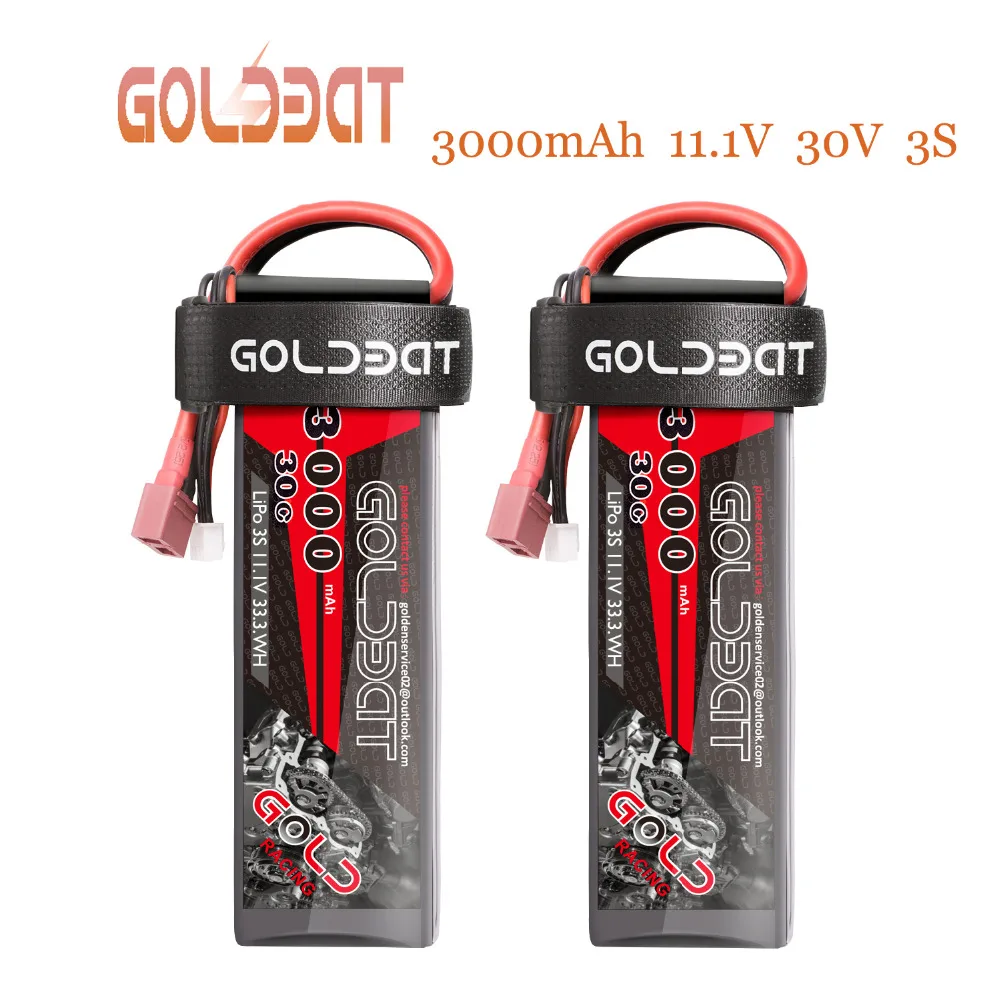 2 Packs GOLDBAT 11.1V Battery LiPo 3000mAh Helicopter LiPo Battery 3S 30C Truck Battery with Deans Plug for RC FPV Airplane Boat
2 Packs GOLDBAT 11.1V Battery LiPo 3000mAh Helicopter LiPo Battery 3S 30C Truck Battery with Deans Plug for RC FPV Airplane Boat