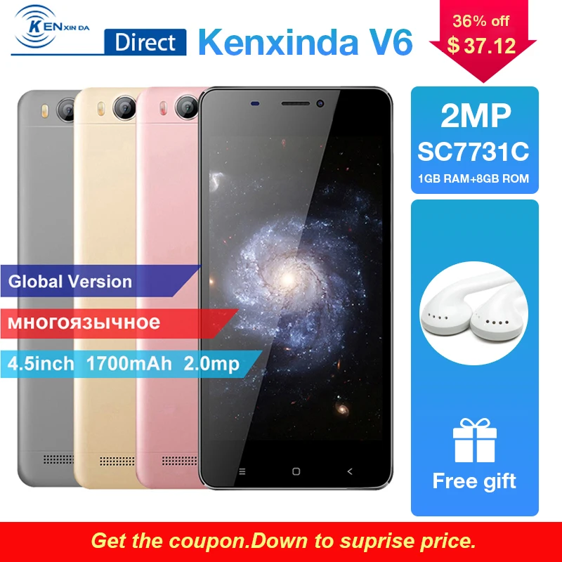 New Smartphone V6 4.5" Screen 1G RAM+8G ROM Quad Core SC7731SC 1.2Ghz Mobile Phone Andriod7.0 OS 1.2Ghz Unlocked Phone+Earphone
New Smartphone V6 4.5" Screen 1G RAM+8G ROM Quad Core SC7731SC 1.2Ghz Mobile Phone Andriod7.0 OS 1.2Ghz Unlocked Phone+Earphone