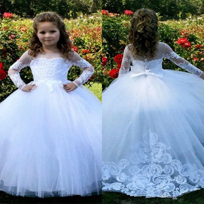 Lovely White Flower Girl Dresses Long Sleeve Lace Applique Girls Pageant Fluffy Tulle Dresses First Communion Dresses
Lovely White Flower Girl Dresses Long Sleeve Lace Applique Girls Pageant Fluffy Tulle Dresses First Communion Dresses
