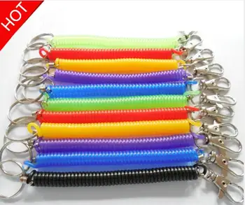 

200pcs/lot Plastic Retractable Keychains Elastic Rope Security Anti-lost Spring Keyring Outdoor Hiking Camping Key Ring Mixorder