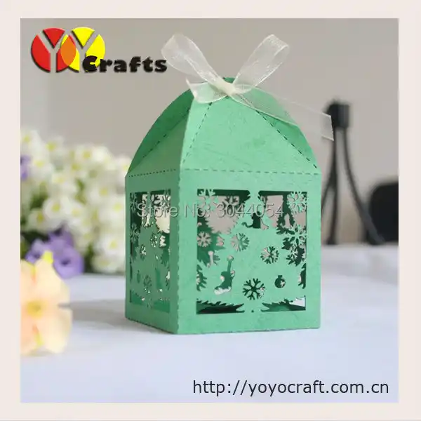 day green laser cut christmas tree souvenir gift candy box