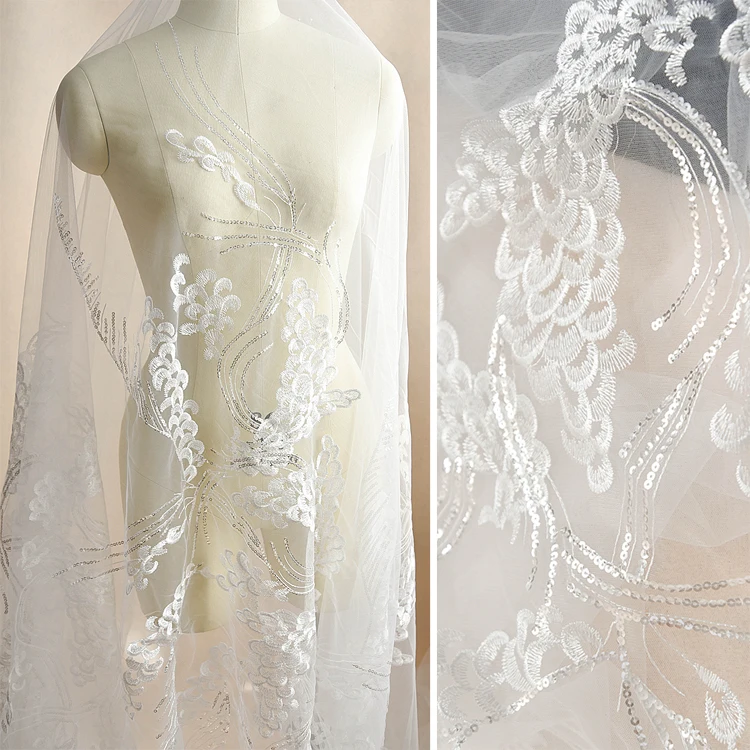 white Peacock feathers Sequins Embroidery lace fabric Dress fabric Wedding cloth garment accessories for DIY VEIL 1order=1pc
white Peacock feathers Sequins Embroidery lace fabric Dress fabric Wedding cloth garment accessories for DIY VEIL 1order=1pc